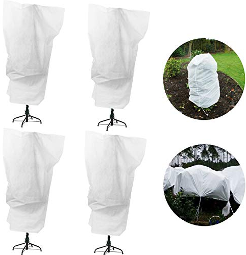 Alpurple Purple Star 4 Packs Winter Drawstring Plant Covers-23.6 x 31.5 Inch Warm Plant Protection Cover Bags, Frost Cloth Blanket Protecting Fruit Tree Potted Plants from Freezing Animals Eating