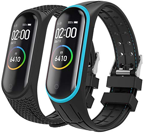 MoKo 2 Stück Armbänder Kompatibel mit Xiaomi Mi Band 4/Mi Band 3, Weiches Silikon Uhrenarmband Sportarmband Ersatzarmband für Herren Damen, Blau + Schwarz