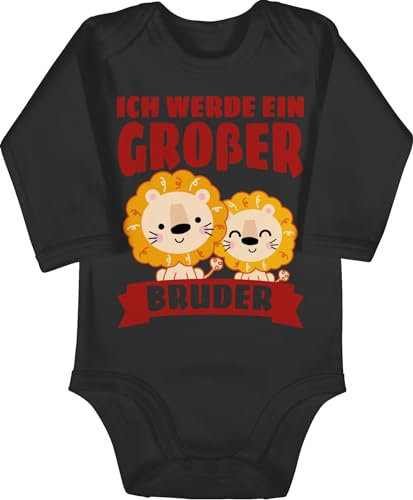 Baby Body langarm Mädchen Junge - Ich werde ein großer Bruder mit Löwen - braun - 12/18 Monate - Schwarz - geschenk brother grosser strampler big bro bald bodys große brüder babybody bruder