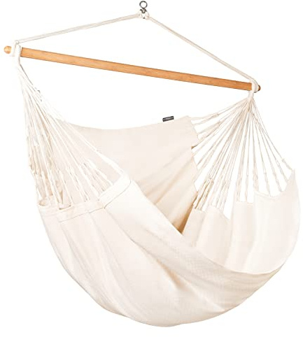La Siesta®- Habana Hängesessel Kingsize Size für Entspannung & Stil: 360° Drehgelenk, hochwertiges Bambusholz- GOTS-zertifizierte Baumwolle.(Latte)