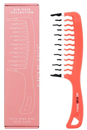 KISMETICS Big Hair Tools Extra Large Wide Tooth Comb for Thick, Curly, Wavy or Long Hair - Frizz-Free Detangling Shower Comb - Orange