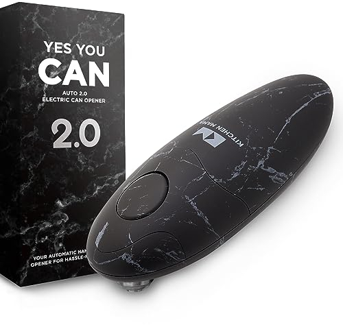 Kitchen Mama Auto 2.0 Electric Can Opener : Refined Blade Opens Almost Any Cans - Automatic, Hands Free, Smooth Edge, Food-Safe, Battery Operated, YES You CAN (Marble Black)