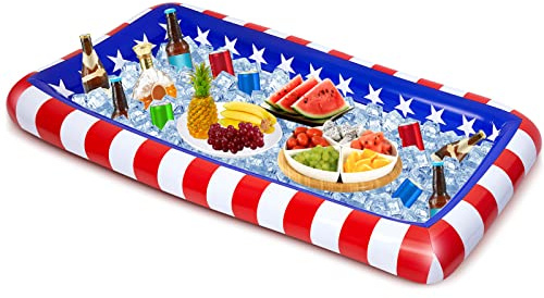 Inflatable Patriotic Buffet Cooler Fun Hot Tub Drink Holder Memorial Day Floating Tray Party Drink Floaties Floating American Flag Drink Holder Floating Pool Tray for Food Drinks Party Accessories