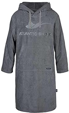ATLANTIC SHORE | Surf Poncho | Badeponcho mit Kapuze aus 100% Baumwolle | Unisex | Longsleeve Edition für Erwachsene in Grey | Long (ab 175 cm)
