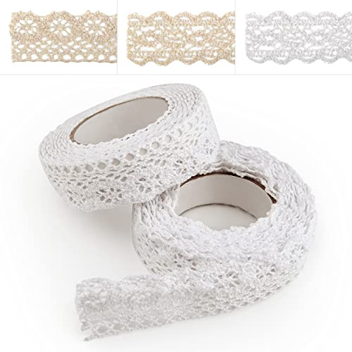 ASTARON Självhäftande spets, spetsband i vintagestil, vit, självhäftande dekorband, spetsband, för hantverk, bröllop, dekoration, scrapbooking, presentförpackning (stil A – vit)