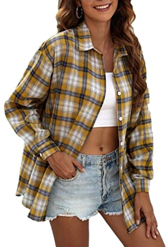 Zontroldy Chemise à carreaux en flanelle pour femme - Manches longues - Boutonnée - Chemisier à carreaux de buffle