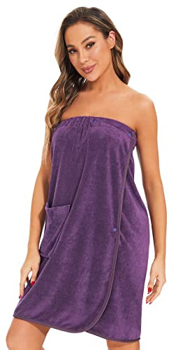 Ymmchy Sauna Frottee Bademantel Damen Saunatuch Saunakilt mit Druckknöpfen, Tasche und Gummizug