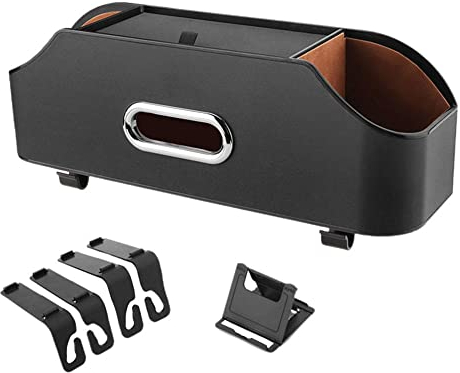Wokii Auto-Rücksitz-Organizer mit Getränkehalter, Taschentuchbox und Handyhalterungen, Auto-Kopfstütze, Rücksitz, multifunktionale Aufbewahrungsbox für Kinder, Reisen und Autofahrten, Schwarz