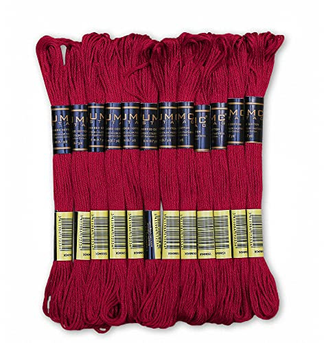 UMC STAG Packung mit 12 roten Premium-Stickgarnen | 100% ägyptische Baumwolle Premium-Stränge | Kreuzstich-Stickgarn | Öko-TEX-zertifizierte gestrandete Baumwolle | Ideal für Kunst und Handwerk (Rot