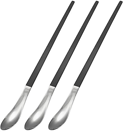 sourcing map Set of 3 Long Handle Spoon, 10-Inch Stainless Steel Ice Cream Spoon Cocktail Stirring Spoons Coffee Spoons for Mixing, Beverage, Coffee (Silver Black)
