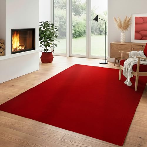 Einfarbiger Teppich Wohnizmmer, Esszimmer, Schlafzimmer, Küchenteppich Waschbar Teppich Rot Flauschig Kurzflor Carpet, Größe: 140 x 200 cm