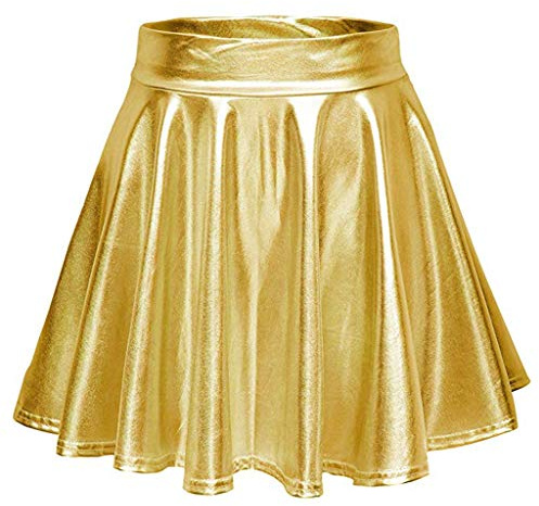 Damen Metallic Glitzer Mini Röcke Rave Rock Barbieer Kleidung Glänzend Nachtklub Faltenrock Skater Pleated Rock Cosplay Kostüm Wetlook für 80er Festival Karneval Halloween Faschingkostüm