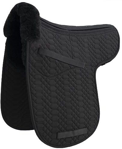 Engel Reitsport | SADEK1AP-D-SCH-SCH | Lammfell Satteldecke | Korrektur Aufpolsterbar | Fell in Sattellage | Fellkranz vorne | Dressur | Stoff schwarz Fell schwarz