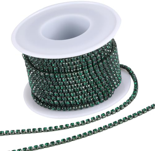 GORGECRAFT 10 metro 2.5 mm Catena di Strass Cristallo Scintillante Strass Chiusura Catena Ad Artiglio per Fai Da Te Cucito Artigianato Gioielli Perline Accessori Decorazione di Nozze, Smeraldo