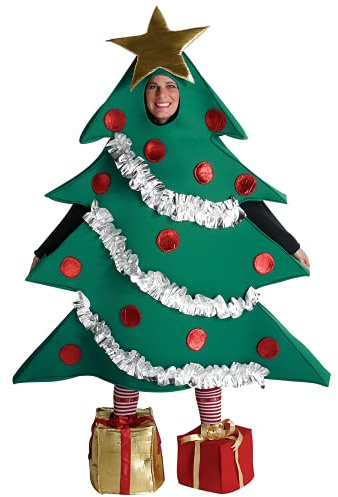 Niceyoeuk Adults Christmas Tree Costume Cosplay Set Green Xmas Tree Shaped Stage Performance Costume+Gift Shaped Shoes Unisex Clothes Set (Green Adults, One Size)
