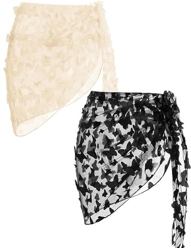 Chiffon Bikini Cover Up Damen Sarong Pareo 2 Stück Badeanzug Strandtuch Wickelrock Strand Rock Bademode Strandkleid,S