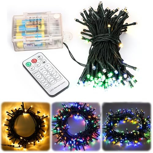 FREEPOWER 15M 150 LED Lichterkette Außen Wasserdicht, Warmweiß & Bunt | Batteriebetrieben Weihnachtsbaum Lichterketten mit Fernbedienung Timer Flackern Dimmbar, Innen Weihnachten Beleuchtung