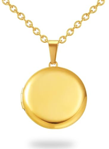 PHOCKSIN Gold Locket Necklace For Girls Round Glossy Lockets Necklaces For Pictures Cute Locket As Birthday Gifts For Familys