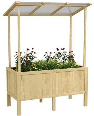 Outsunny Hochbeet aus Holz, Frühbeet mit Deckel, Pflanzkasten mit Vliesstoff, Blumenkasten Kräuterbeet für Garten, Balkon, 110 x 60 x 152 cm, Natur