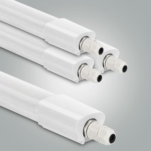 LED Universum 4er-Set Feuchtraumleuchten 120cm 38W 4560lm tageslichtweiß 6500K - IP65 - verknüpfbar - Kellerleuchte Nassraumleuchte Feuchtraum-Wannenleuchte mit Steck-Klemmen L1270xB46xH34mm