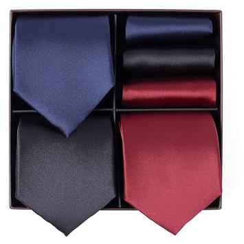BRERA 67 Set 3 Krawatten für Herren und 3 Taschentücher | Geschenk Box für Männer mit Krawatte und Stofftaschentücher | Geschenkbox Hochzeit | Classische Krawatte und Einstecktuch