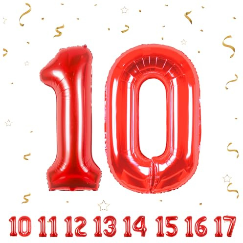 Geburtstag zahlen luftballon 10 jahre | Folienballon Rot- Folienballon in 40-101cm Geburtstagsdeko - Ballon Zahl Deko zum Geburtstag fliegt mit Helium für Mädchen Junge 10.Geburtstags