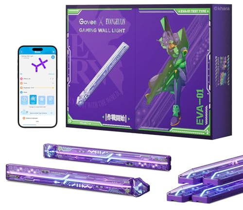 Govee x EVANGELION Glide Aplique LED, aplique gaming RGBIC, formas DIY estilo mecha, decoración de luz gaming para sala de juegos, aplique inteligente compatible con Matter y Alexa, 6 piezas y 2 esqui