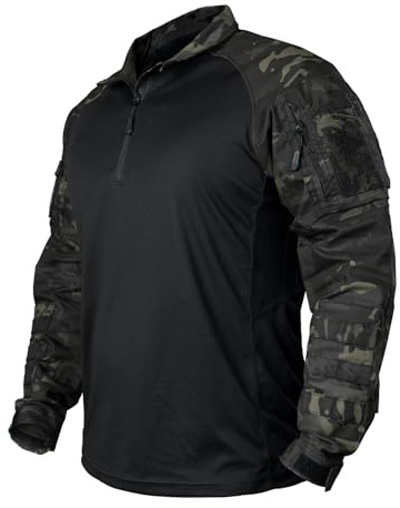 IDOGEAR Kampfhemden Taktisches Langarmhemd mit Ellbogenschützern Militär BDU Hemden mit Taschen Airsoft Kleidung