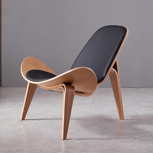 Fslvmin Bequemer Schalenstuhl, Loungesessel Aus Kunstleder mit Gepolsterter Sitzfläche, Ergonomischer Stuhl Ohne Armlehnen für Wohnzimmer, Schlafzimmer, Büro(78x88x77cm(31x34x30inch), Black)