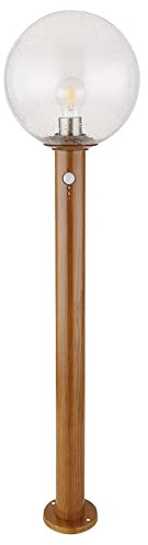 Smart Gartenleuchte mit Bewegungsmelder Außenleuchte Stehlampe moderne Terrassenlampe, Holzoptik, App Steuerung dimmbar CCT, RGB LED 8,5W 806Lm, DxH 25x100 cm