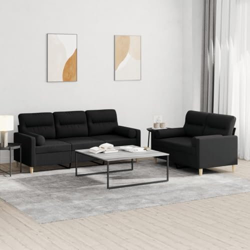 ZEYUAN 2-TLG. Sofagarnitur mit Kissen Schwarz Stoff, Sofas & Couches, Sofa Wohnzimmer, Sofa Für Jugendzimmer, Relaxsofa, Sofa Für Schlafzimmer, Polstersofa - 3201620