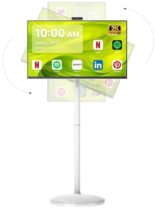 TV Touchscreen Portatile 43 Pollici, Smart TV Android 4K con Schermo Rotante, Alimentazione Cablata, Supporto Touch, Porte Type-C/USB/HDMI, Mobile con Ruote, Compatibile con Mouse/Tastiera Senza Fili