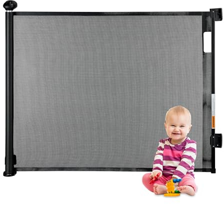 Relaxdays Treppenschutzgitter ausziehbar, Öffnungsbreite 70-180 cm, Bohrmontage, Kinder & Hunde, Türschutzrollo, schwarz