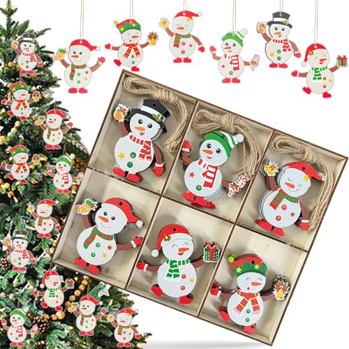 FZYESNO Weihnachtsdeko Holz Set, 24 Holzanhänger Weihnachten, Bunt Weihnachtsbaumschmuck, Boxed Geschenkanhänger Weihnachten, Weihnachtsanhänger mit Seil, Weihnachtsbaum Schmück