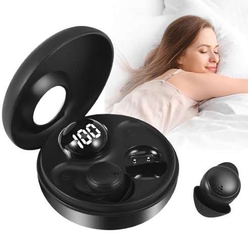 Schlafkopfhörer Bluetooth 5.3, Kopfhörer Schlafen mit Flüssiges Silikon, Mini Kopfhörer zum Schlafen mit Passiver Geräuschunterdrückung, für Seitenschläfer, Sport, Yoga, Laufen und Reisen( (Black)
