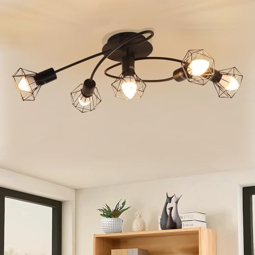 Glitzerlife LED Deckenleuchte Deckenlampe Schwarz Deckenstrahler 5 Flammig | Industrial Deckenspots E14 Vintage Retro Spotlight Wohnzimmer Flur Schlafzimmer Küche Ohne Leuchtmittel