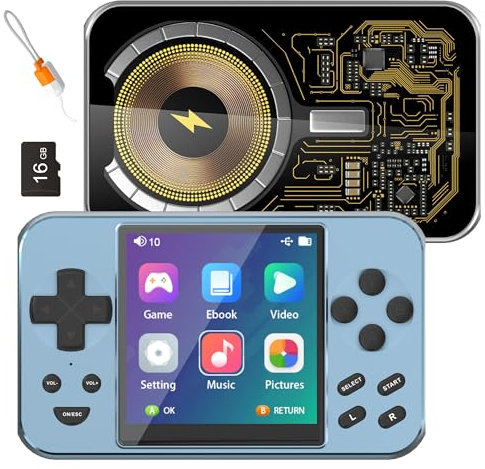 Handheld Game Console Mini Retro Console, 5000mAh Portable Pocket Arcade Supports Wired Wireless Charging Classic Game Ebook Movie Music Photo 7-in-1 with 16GB TF Card (Blue)