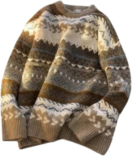 FENXIXIONE Morfar tröja stickad tröja vintage tröja estetisk randig tröja Y2k tröja grunge höst tröja, Khaki, XL