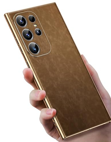 CYPOSLDN Custodia Ultra Sottile per Samsung Galaxy S25/S25 Plus/S25 Ultra, Protezione in Pelle Placcata di Lusso, Copertura per Obiettivo, Bordo Dorato, Anti-Caduta,S25 Plus,Brass