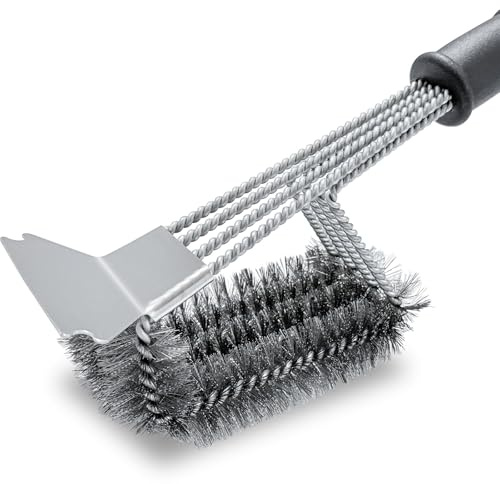 LHLXZQ Spazzola per Barbecue, Spazzola per la Pulizia Della Griglia con 4 File Setole a Spirale Metallica e Raschietto, Accessori per BBQ per Pulire Barbecue a Gas, Griglia a Carbonella, Elettrica
