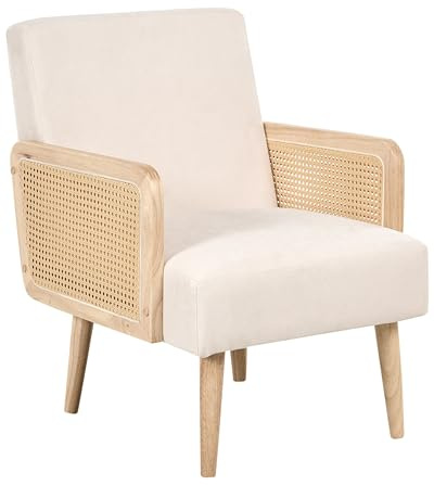 Beliani Sillón tapizado de Tela de poliéster Retro reposabrazos de Trenza vienesa para Sala de Estar Beige Claro Hojby
