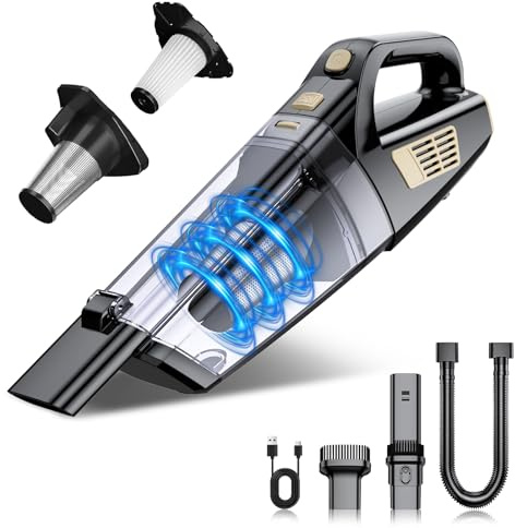 Vankarr Aspiradora de Mano Sin Cable Potente 12000pa, Aspirador de Coche Batería Recargable USB Aspiradora Pelos Mascotas Mini Aspirador Portatil para Hogar y Coche