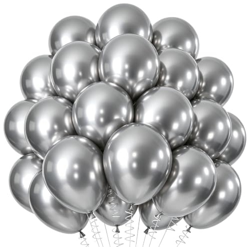 Luftballon Girlande Silber, 60 Stück 12 Zoll Silberne luftballons, Metallic Silber Girlande Luftballons Geburtstag Set, Silberne Latex Ballons Set für Geburtstag Hochzeit Festival Deko