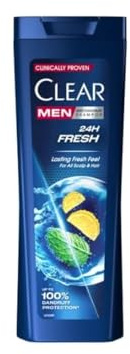 CLEAR män 24H färsk anti-dandruff schampo för män, daglig hårvård & djup rengöring, uppfriskande citron och mynta formel med pro-nutrium 10, 360 ml — starkt hår & 100 % dandruff skyddspaket av 4
