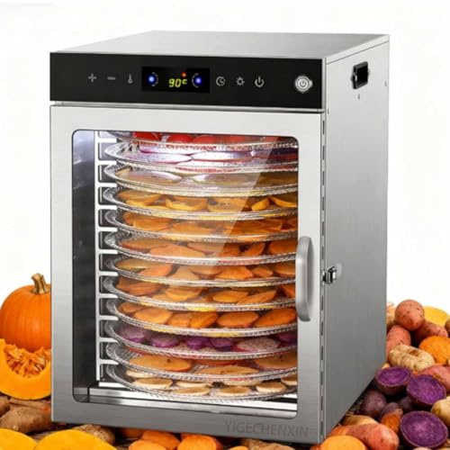 YIGECHENXIN Deshidratador Comercial de Alimentos Deshidratador de Frutas de Acero Inoxidable de 12 Niveles con Temporizador Digital Control de Temperatura Secador eléctrico de Alimentos,220V