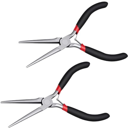 HONYUET Long Nose Pliers, Needle Nose Plier, 5.7 Inch Wire Bending and Gripping Tools, 2 Pieces, Black and Red