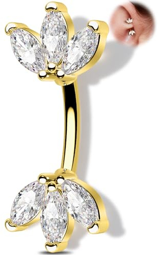 Melighting 16G Lotus CZ Gold Rook Ear Piercing Bar 316L Surgical Stainless Steel Eyebrow Piercing Jewelry Dainty Lobe Earring 6 mm
