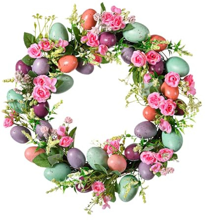 Osterkranz mit Eiern Ostereier Deko Kranz Osterdeko zum Aufhängen Outdoor Türkranz Frühling Deko Haustür Wandkranz Frühlingskranz Osterdekoration für Frühlingsdeko Bauernhaus
