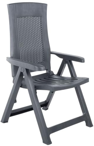 zylophax Verstellbare Gartenstühle 2 STK Kunststoff Anthrazit klappbar wetterfest mit Armlehne für Terrasse Balkon Outdoor komfortable Gartenstühle Hochlehner