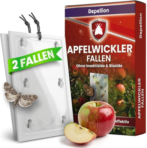 Repellion ® Äppellindare, feromonfälla – uppsättning med 2 äppelmadfällor för fruktträd – insektsfri självhäftande fälla för angreppskontroll och övervakning på äppelträdet